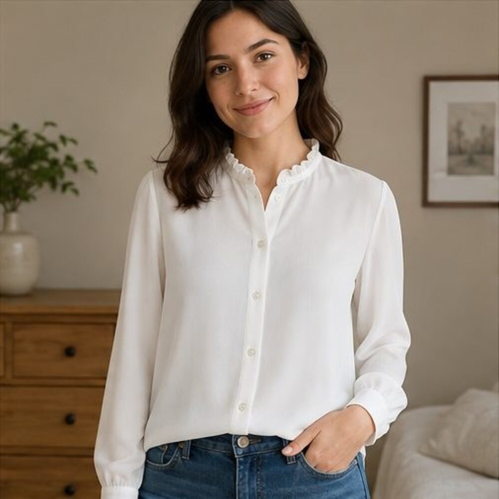 White Ruffle Collar Blouse - Picture 2 of 6